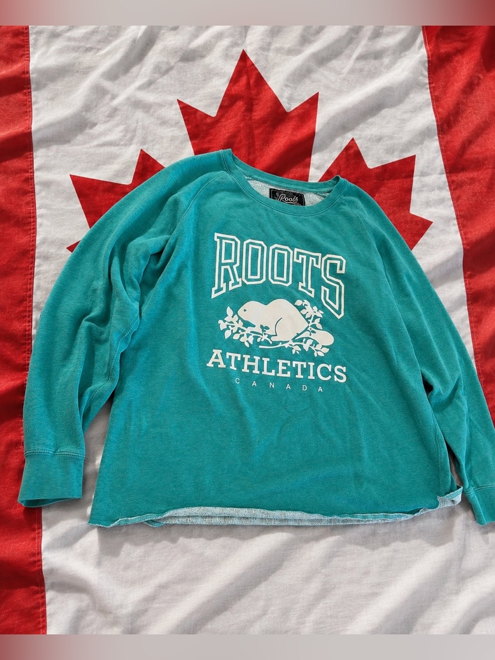 Roots Canada Athletics Beaver Logo Crewneck Sweatshirt Teal XL Women’s